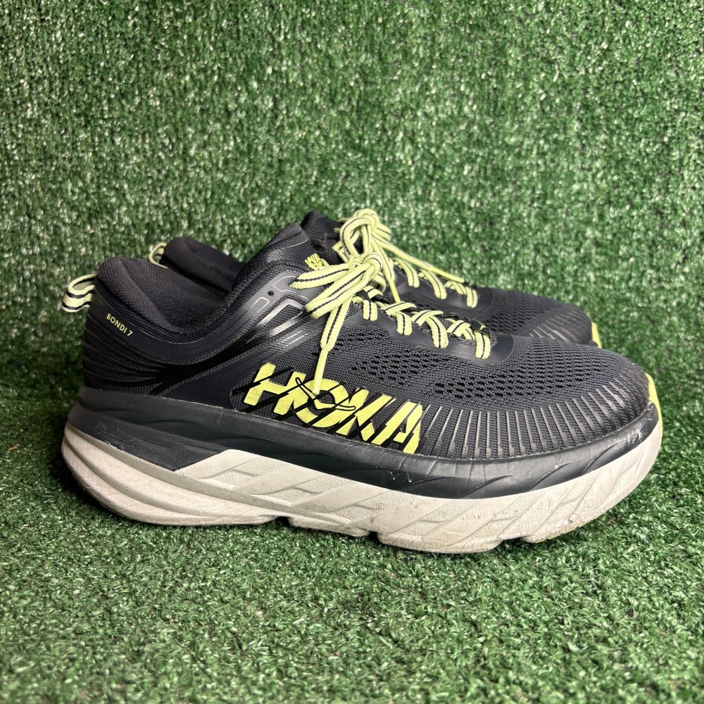 Hoka Bondi 7 Road Running Cushioning Sneakers Black Neon Womens Size 8 (Mens 7)